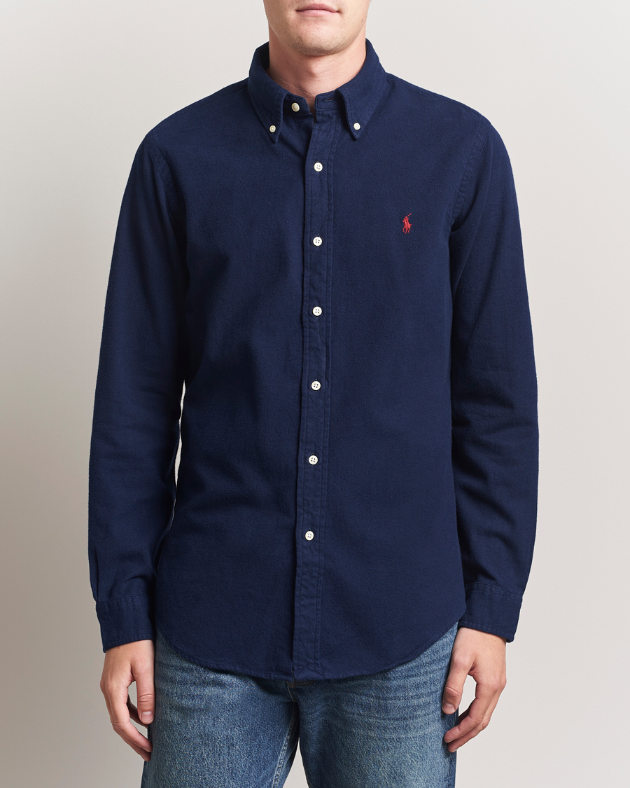 Herre | Skjorter | Polo Ralph Lauren | Custom Fit Brushed Flannel Shirt Newport Navy