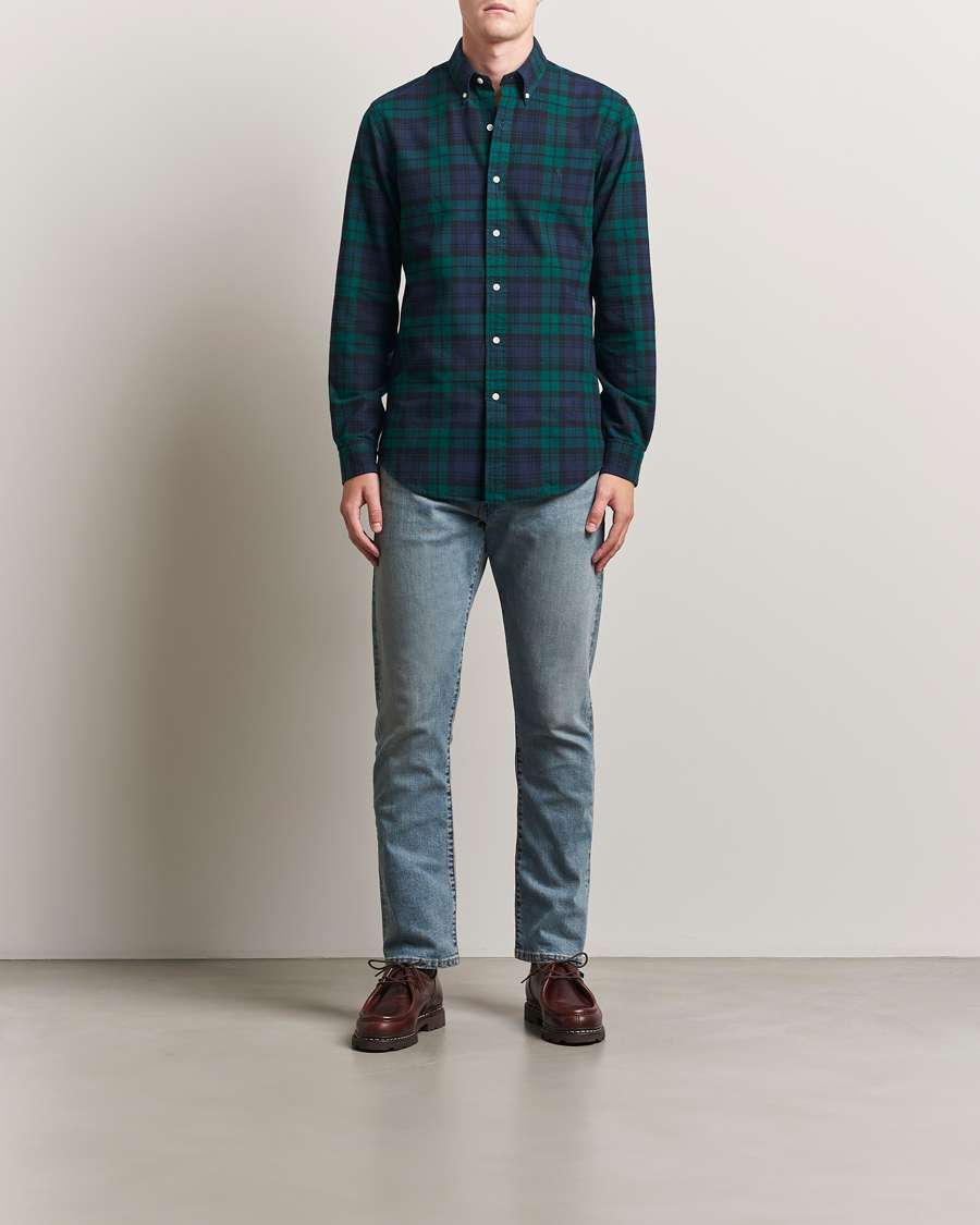 Herre | Skjorter | Polo Ralph Lauren | Custom Fit Brushed Flannel Checked Shirt Navy/Green