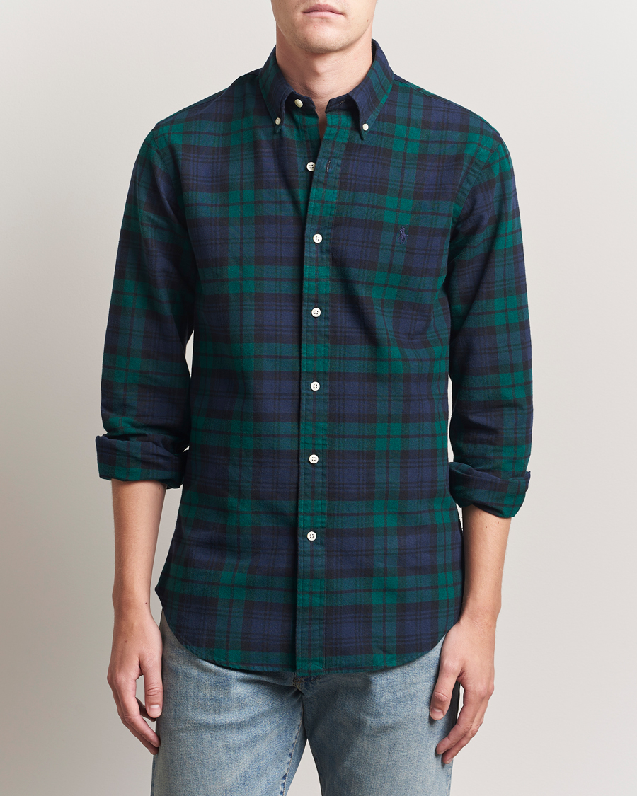 Herre | Skjorter | Polo Ralph Lauren | Custom Fit Brushed Flannel Checked Shirt Navy/Green