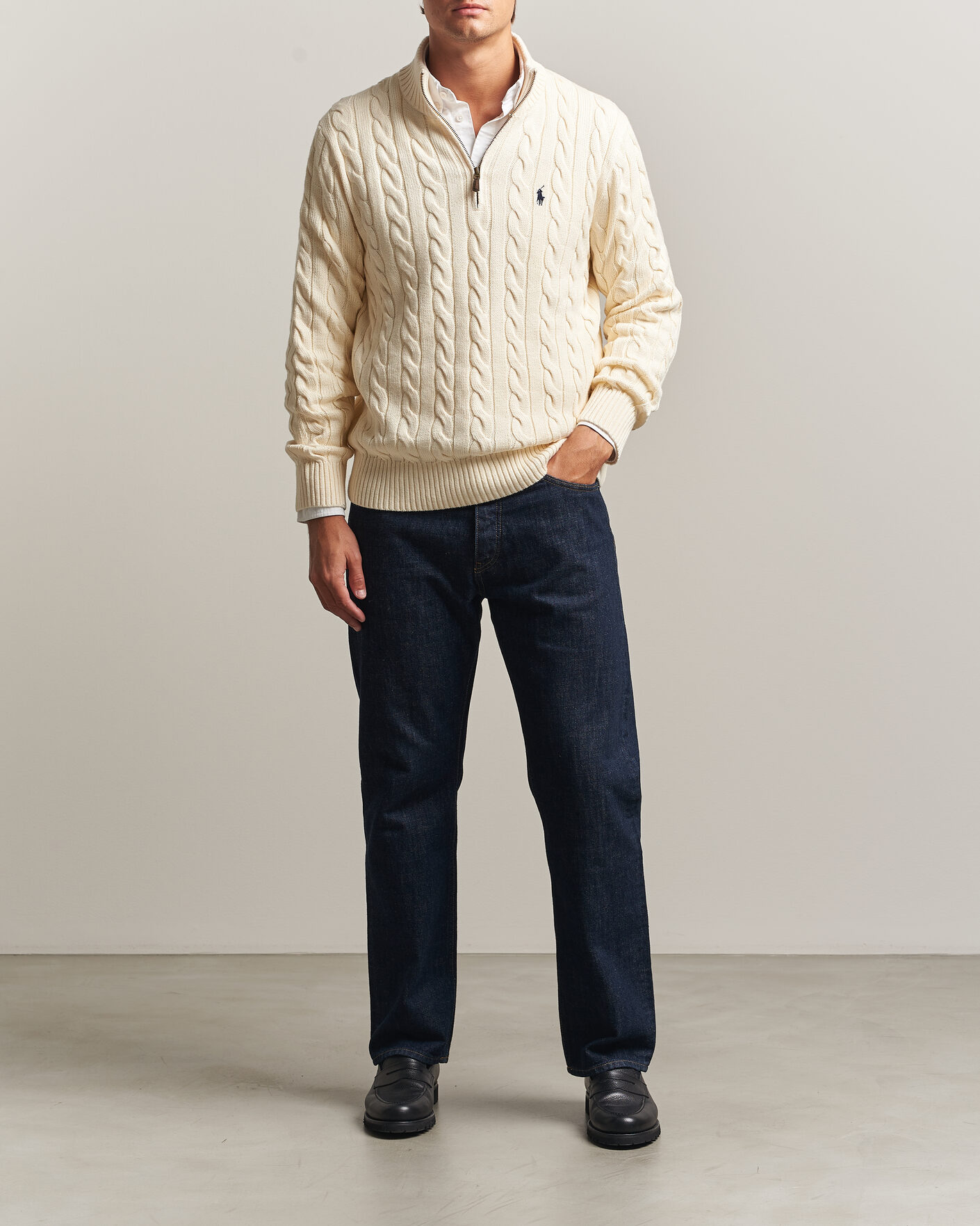 Herre | Gensere | Polo Ralph Lauren | Cotton Cable Half Zip Andover Cream