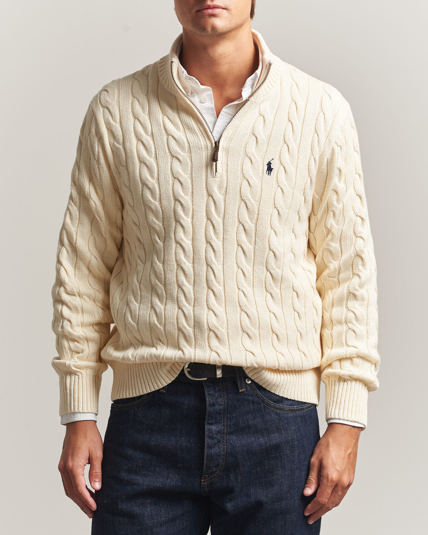 Herre | Gensere | Polo Ralph Lauren | Cotton Cable Half Zip Andover Cream