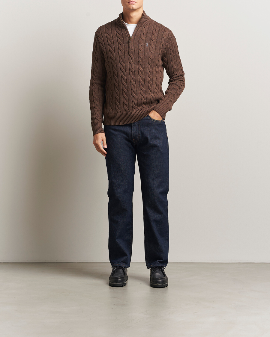 Herre | Gensere | Polo Ralph Lauren | Cotton Cable Half Zip Nutmeg Brown Heather