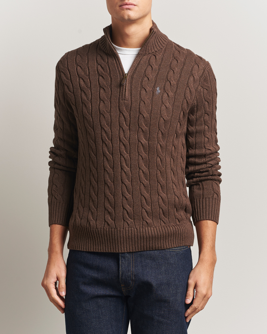 Herre | Gensere | Polo Ralph Lauren | Cotton Cable Half Zip Nutmeg Brown Heather