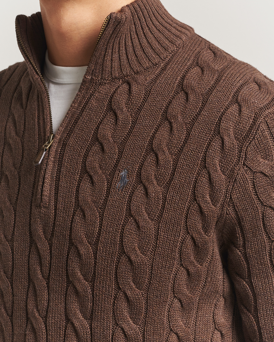 Herre | Gensere | Polo Ralph Lauren | Cotton Cable Half Zip Nutmeg Brown Heather