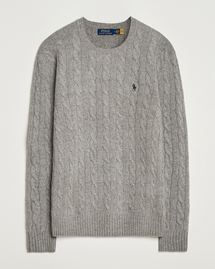 Herre | Gensere | Polo Ralph Lauren | Wool/Cashmere Cable Crew Neck Fawn Grey Heather