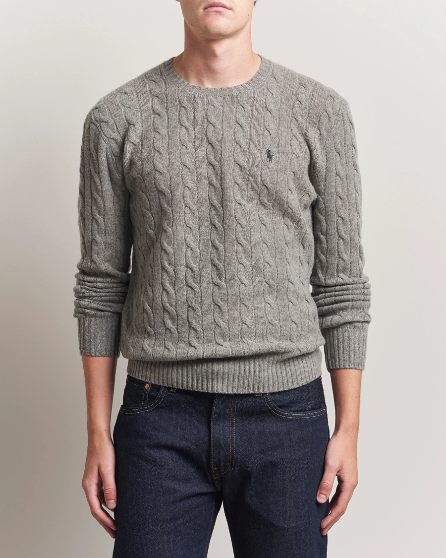 Herre | Gensere | Polo Ralph Lauren | Wool/Cashmere Cable Crew Neck Fawn Grey Heather