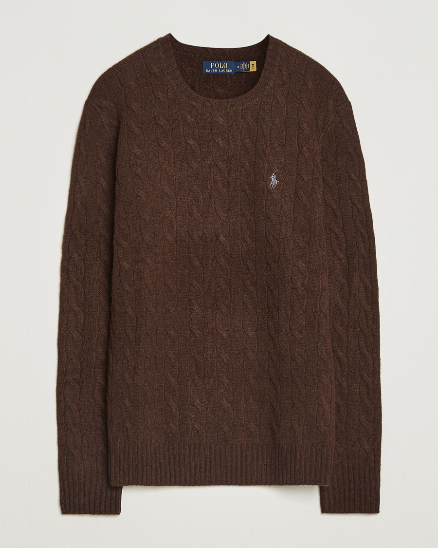 Herre | Gensere | Polo Ralph Lauren | Wool/Cashmere Cable Crew Neck Cacao Brown Heather