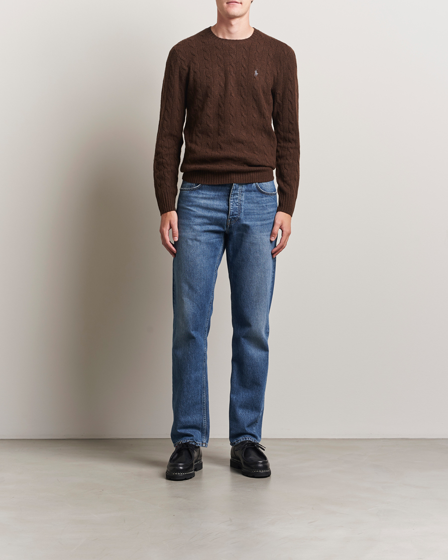 Herre | Gensere | Polo Ralph Lauren | Wool/Cashmere Cable Crew Neck Cacao Brown Heather