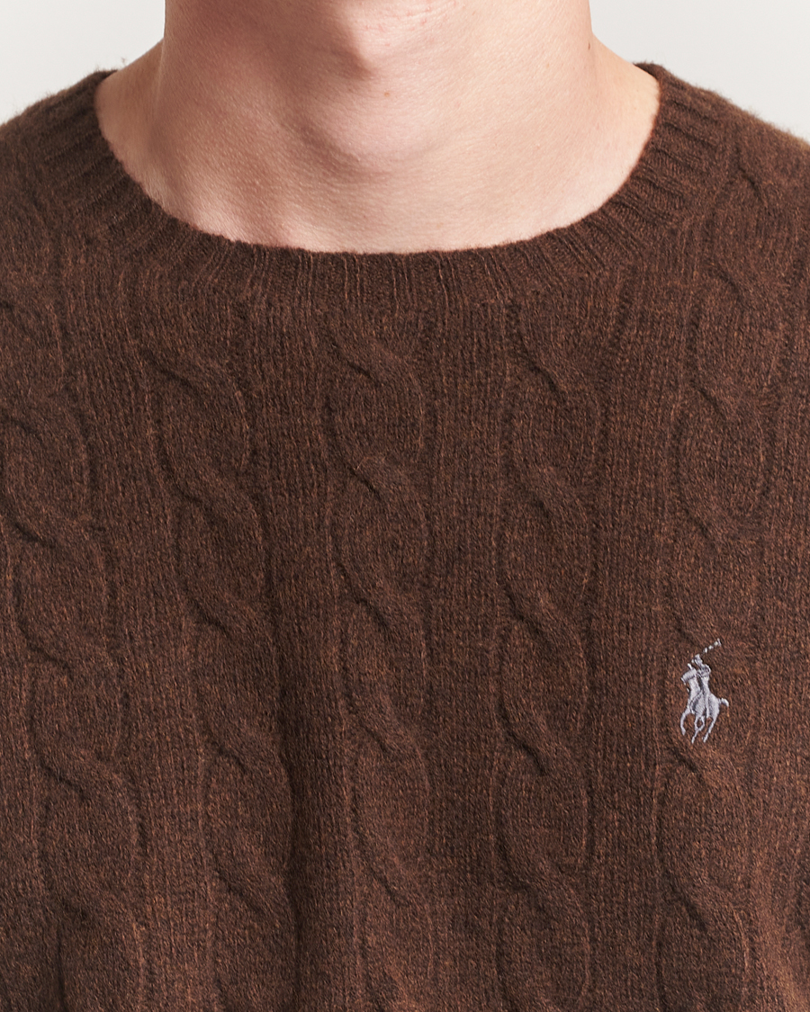 Herre | Gensere | Polo Ralph Lauren | Wool/Cashmere Cable Crew Neck Cacao Brown Heather