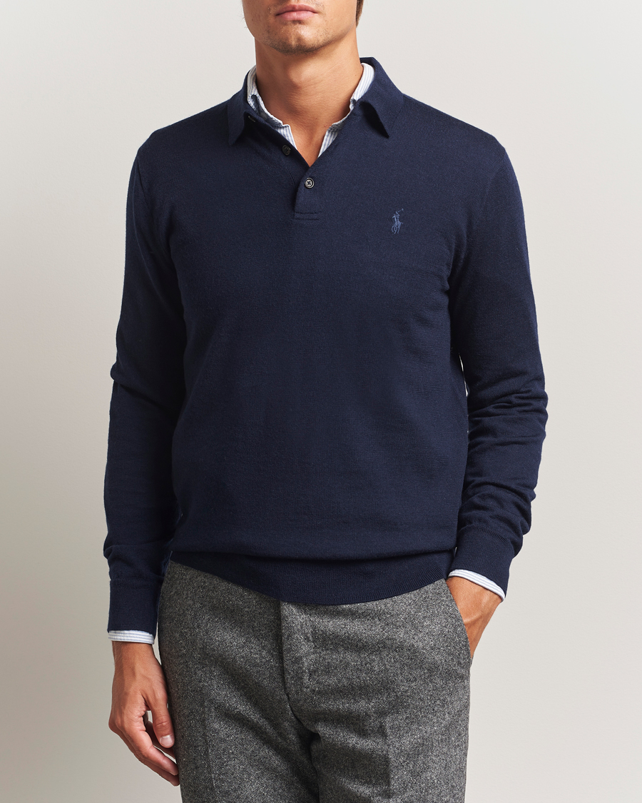 Herre | Gensere | Polo Ralph Lauren | Merino Long Sleeve Polo Hunter Navy