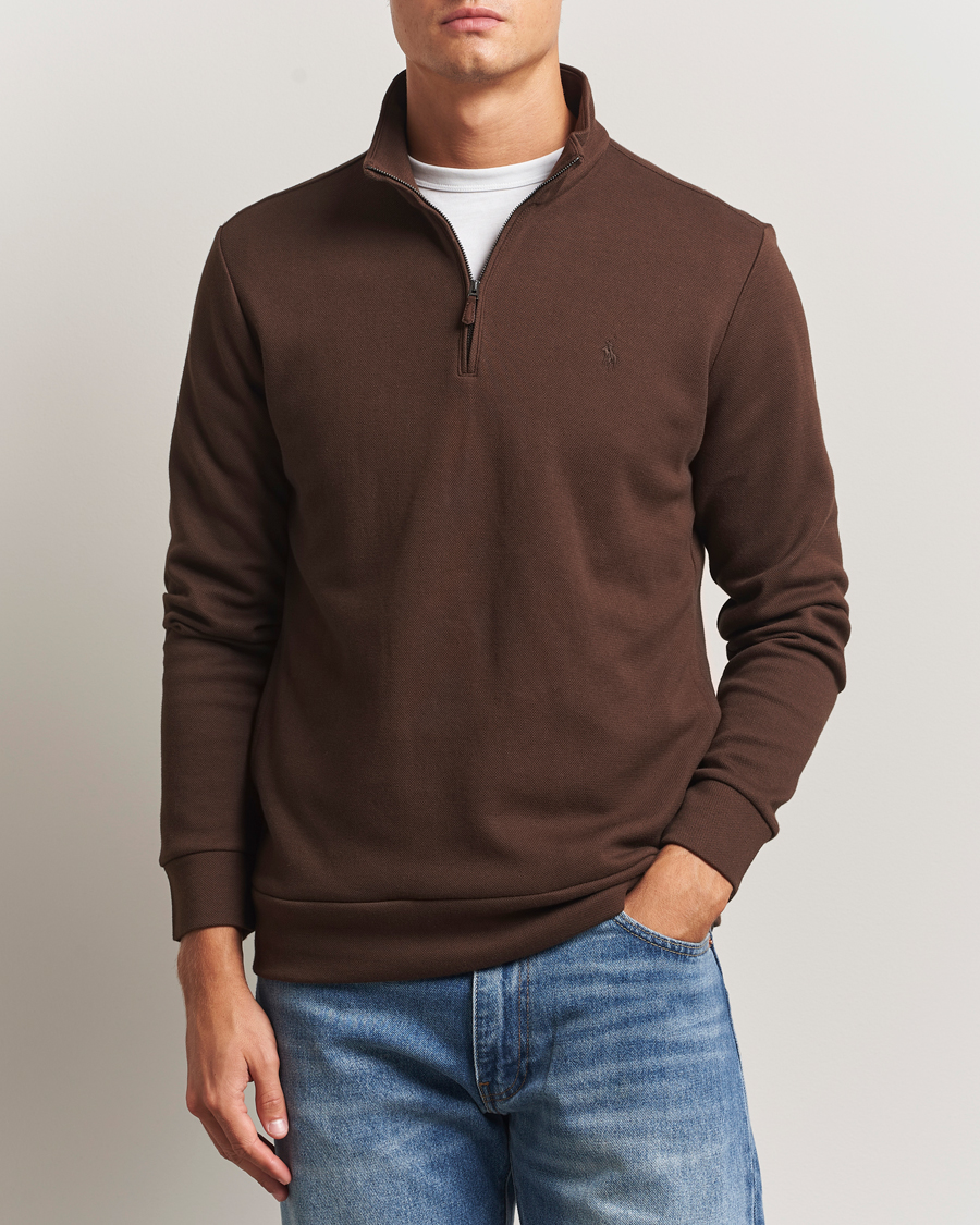 Herre | Gensere | Polo Ralph Lauren | Double Knit Jaquard Half Zip Sweater Nutmeg Brown