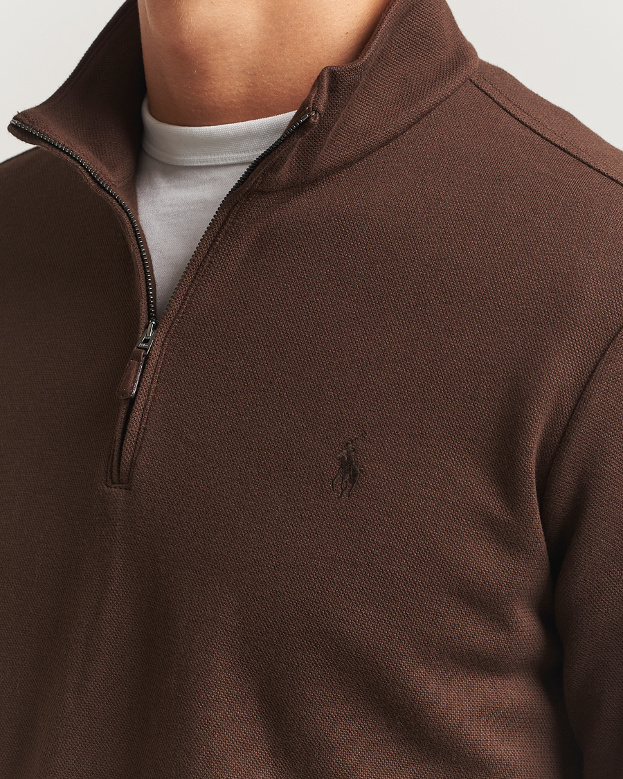 Herre | Gensere | Polo Ralph Lauren | Double Knit Jaquard Half Zip Sweater Nutmeg Brown