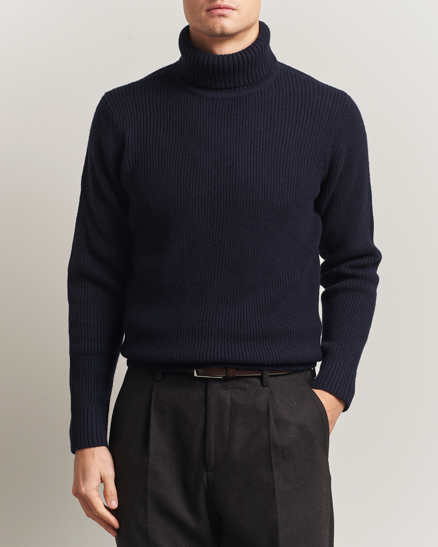 Herre | Gensere | Charles Tyrwhitt | Chunky Merino Roll Neck Navy