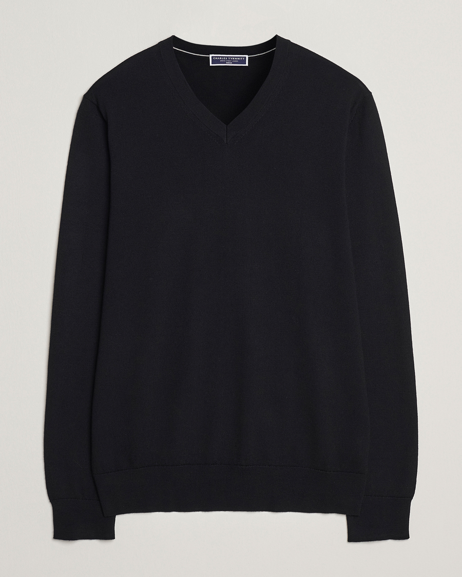 Herre | Gensere | Charles Tyrwhitt | Pure Merino V-Neck Jumper Black