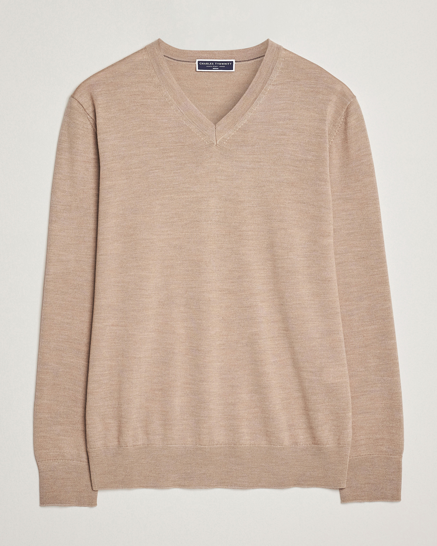 Herre | Gensere | Charles Tyrwhitt | Pure Merino V-Neck Jumper Oatmeal