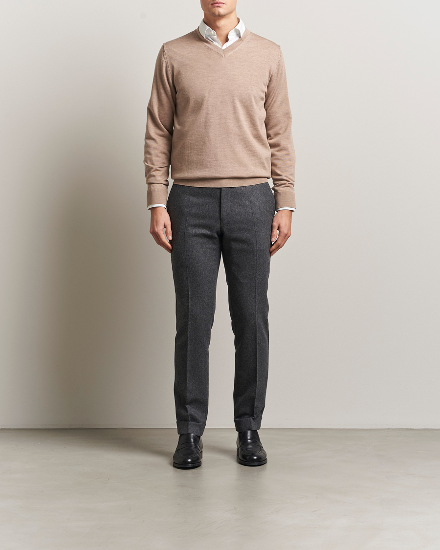 Herre | Gensere | Charles Tyrwhitt | Pure Merino V-Neck Jumper Oatmeal