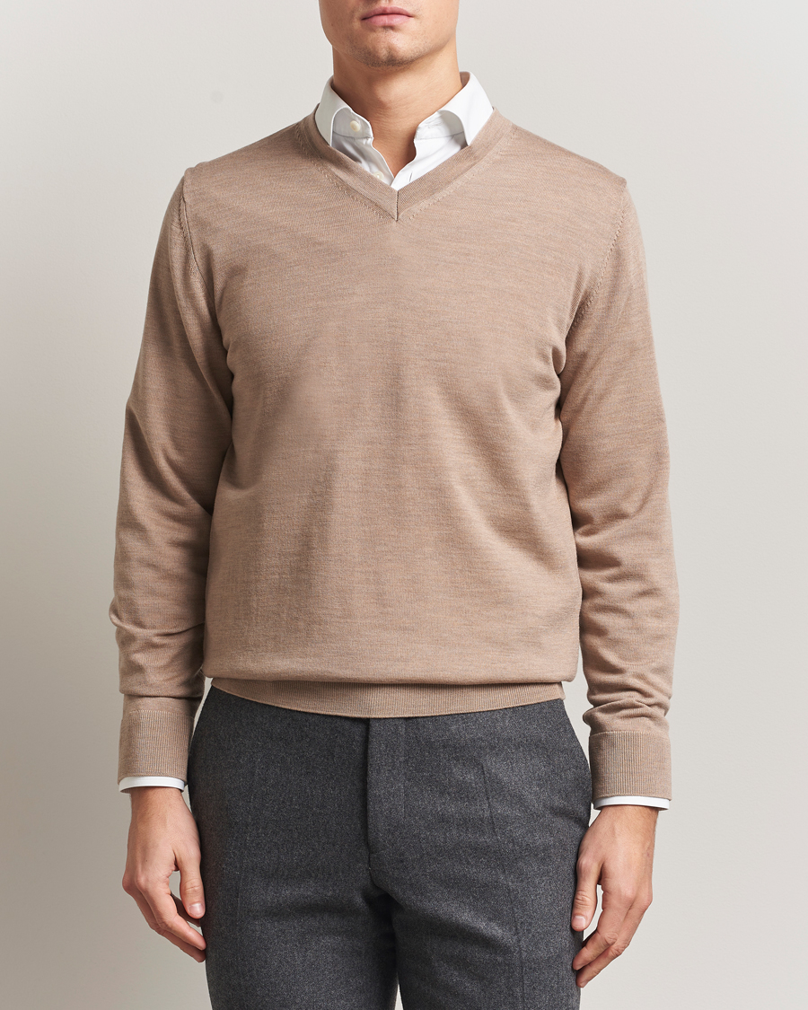 Herre | Gensere | Charles Tyrwhitt | Pure Merino V-Neck Jumper Oatmeal
