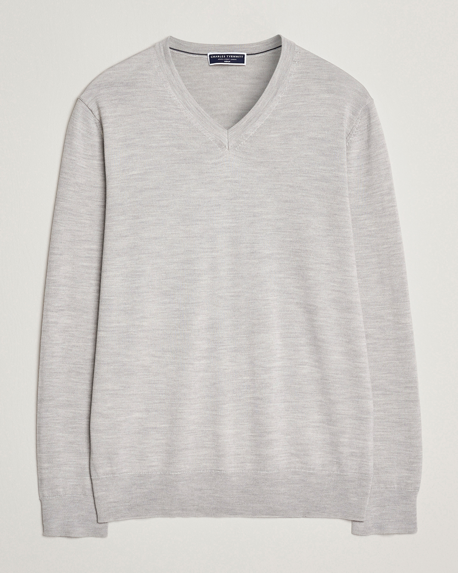 Herre | Gensere | Charles Tyrwhitt | Pure Merino V-Neck Jumper Silver Grey