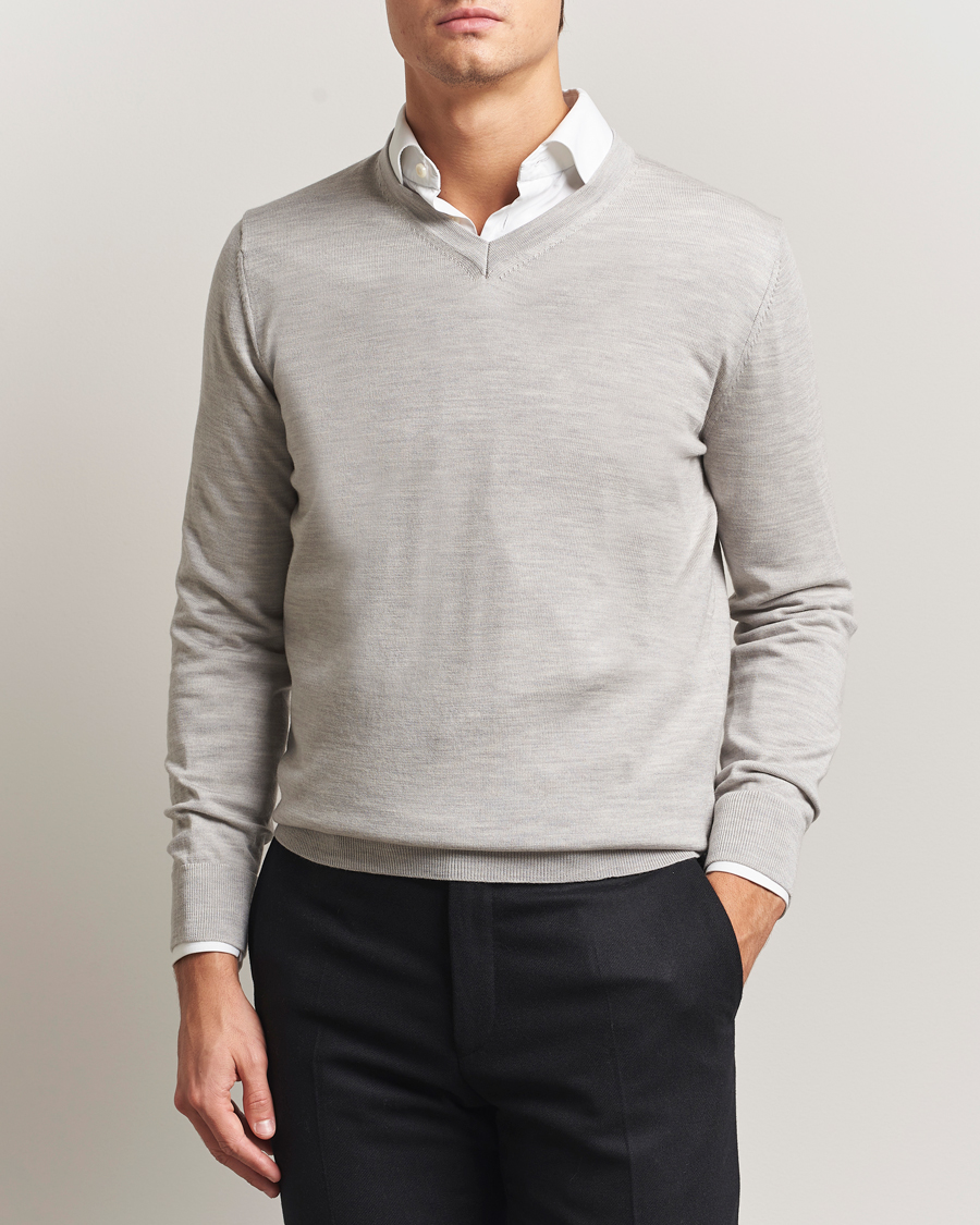 Herre | Gensere | Charles Tyrwhitt | Pure Merino V-Neck Jumper Silver Grey