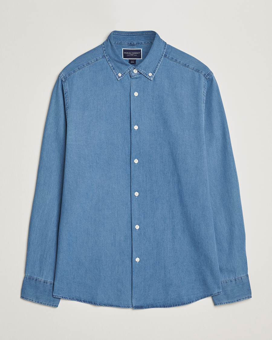 Herre | Skjorter | Charles Tyrwhitt | Slim Fit Button Down Denim Shirt Ocean Blue