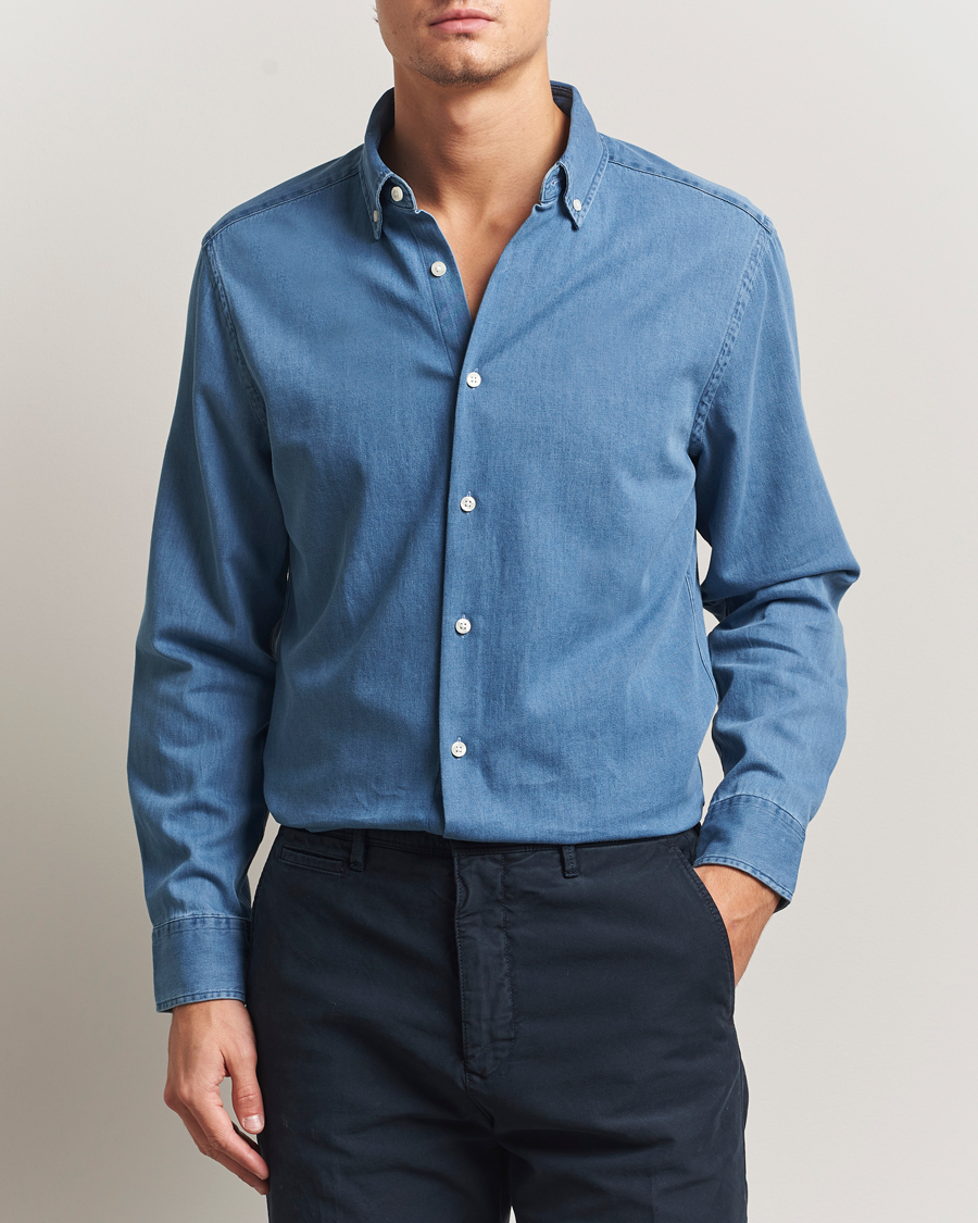 Herre | Skjorter | Charles Tyrwhitt | Slim Fit Button Down Denim Shirt Ocean Blue