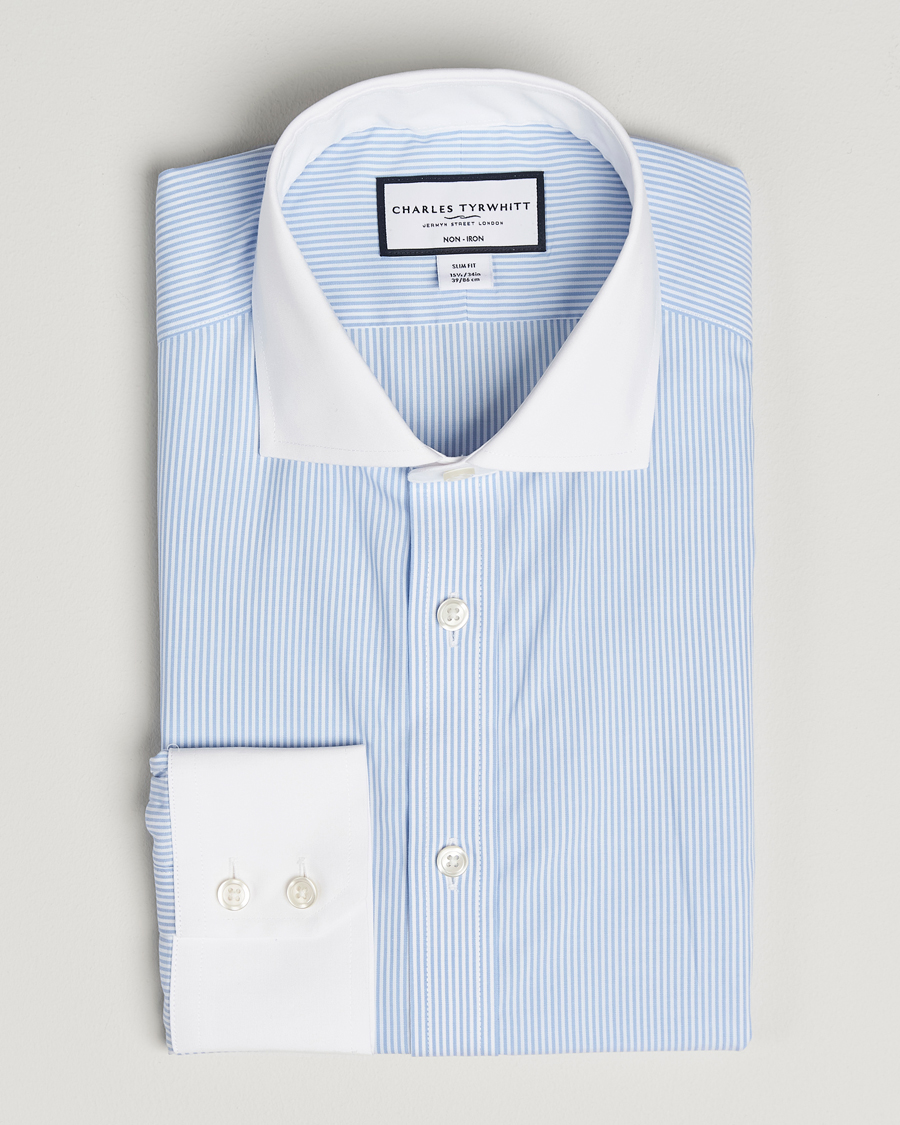 Herre | Skjorter | Charles Tyrwhitt | Slim Fit Non Iron Bengal Stripe Winchester Shirt Sky Blue