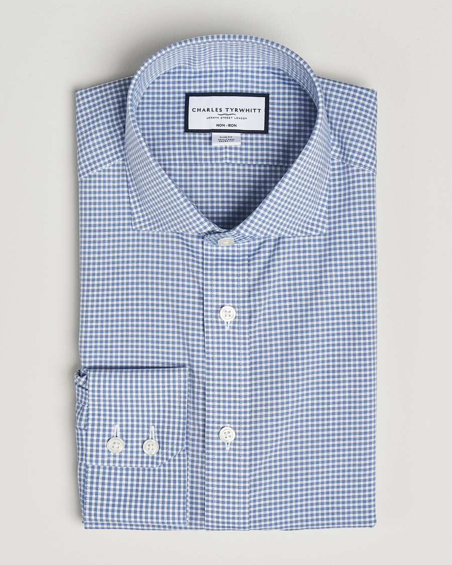 Herre | Skjorter | Charles Tyrwhitt | Slim Fit Non Iron Poplin Gingham Shirt Royal Blue