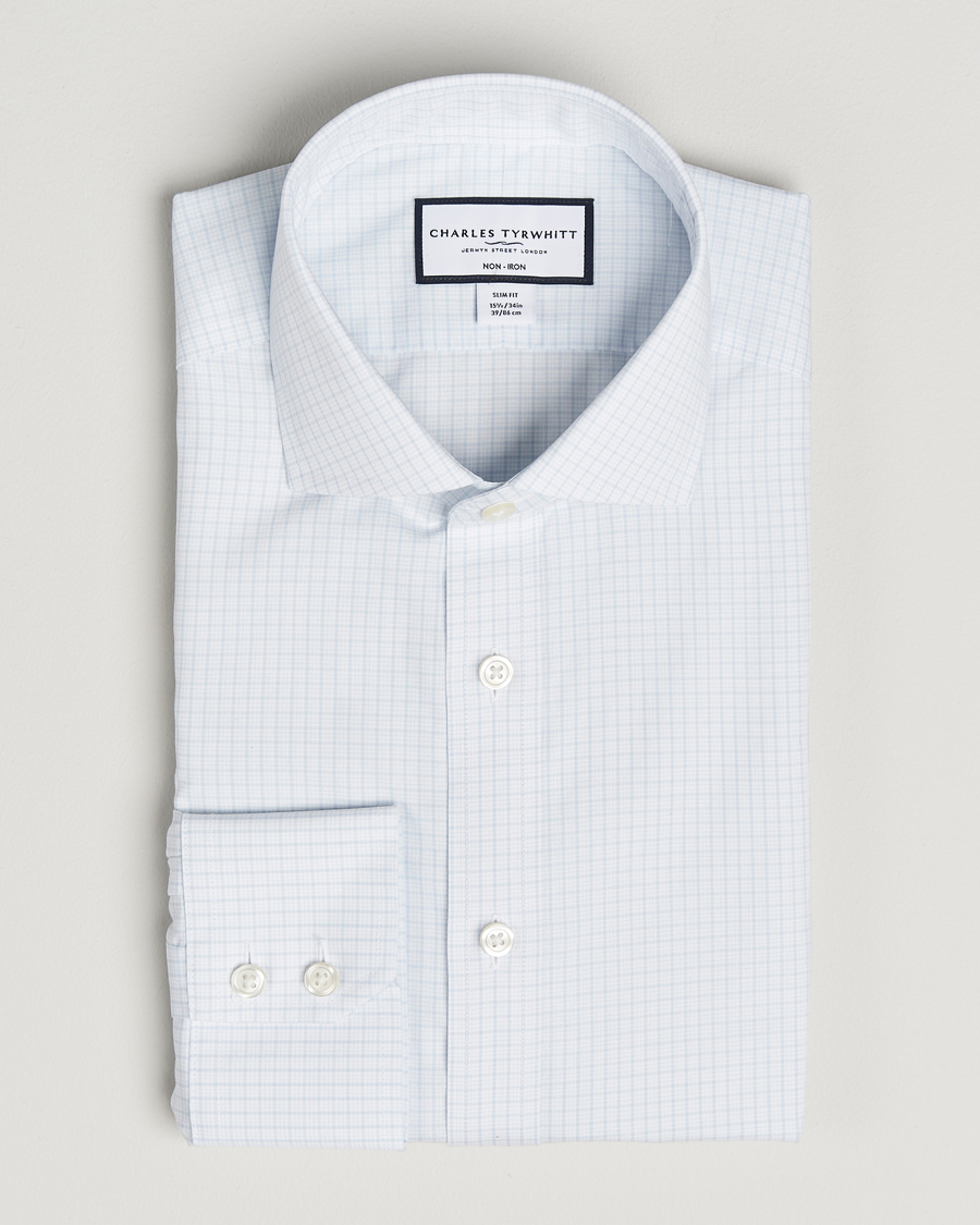 Herre | Skjorter | Charles Tyrwhitt | Slim Fit Non Iron Poplin Check Shirt Ice Blue