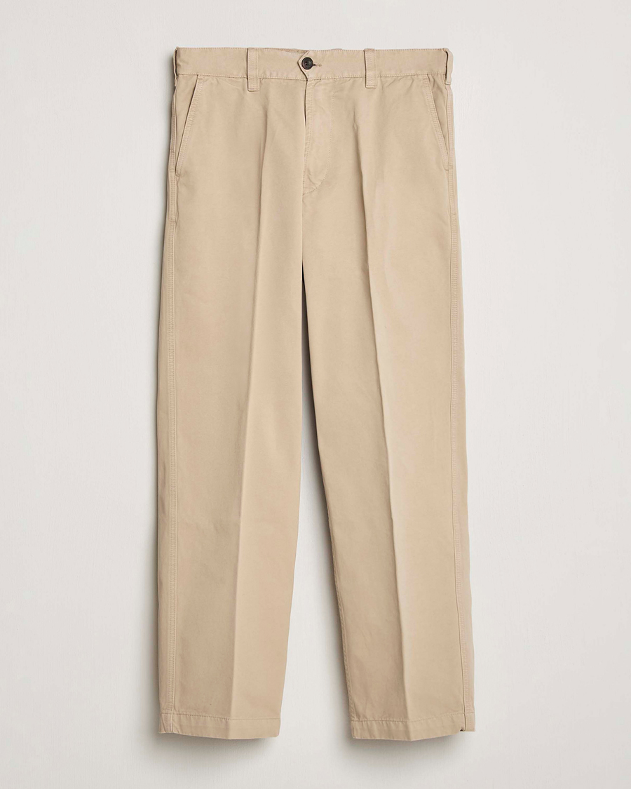 Herre | Bukser | Drake's | Flat Front Peached Cotton Chino Sand