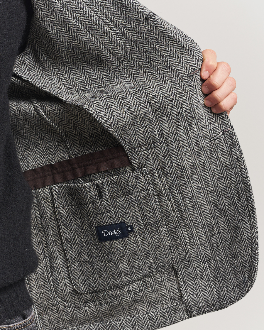 Herre | Dressjakker | Drake's | MKVII Wool Herringbone Blazer Grey