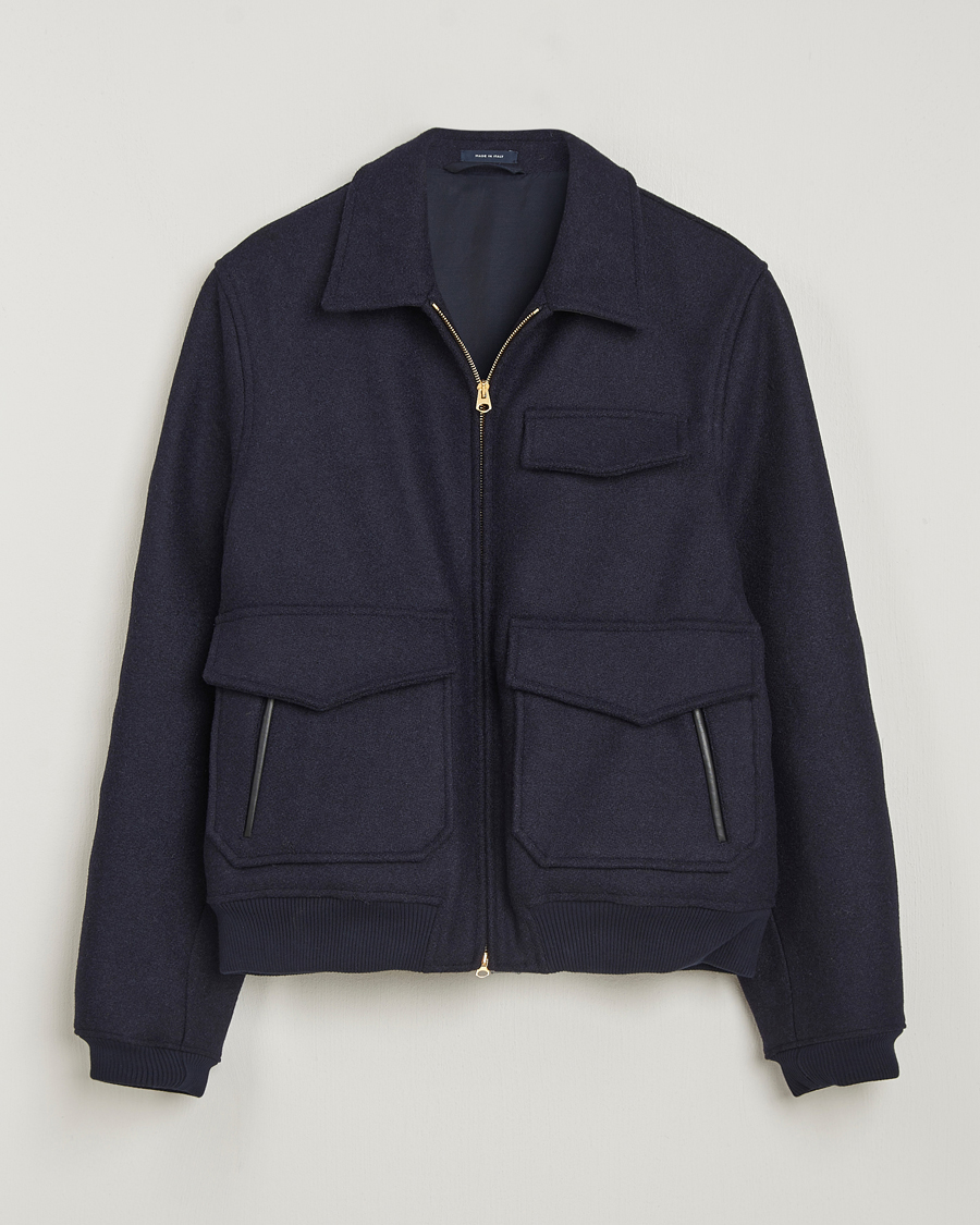 Herre | Jakker | Drake's | Melton Bomber Jacket Navy