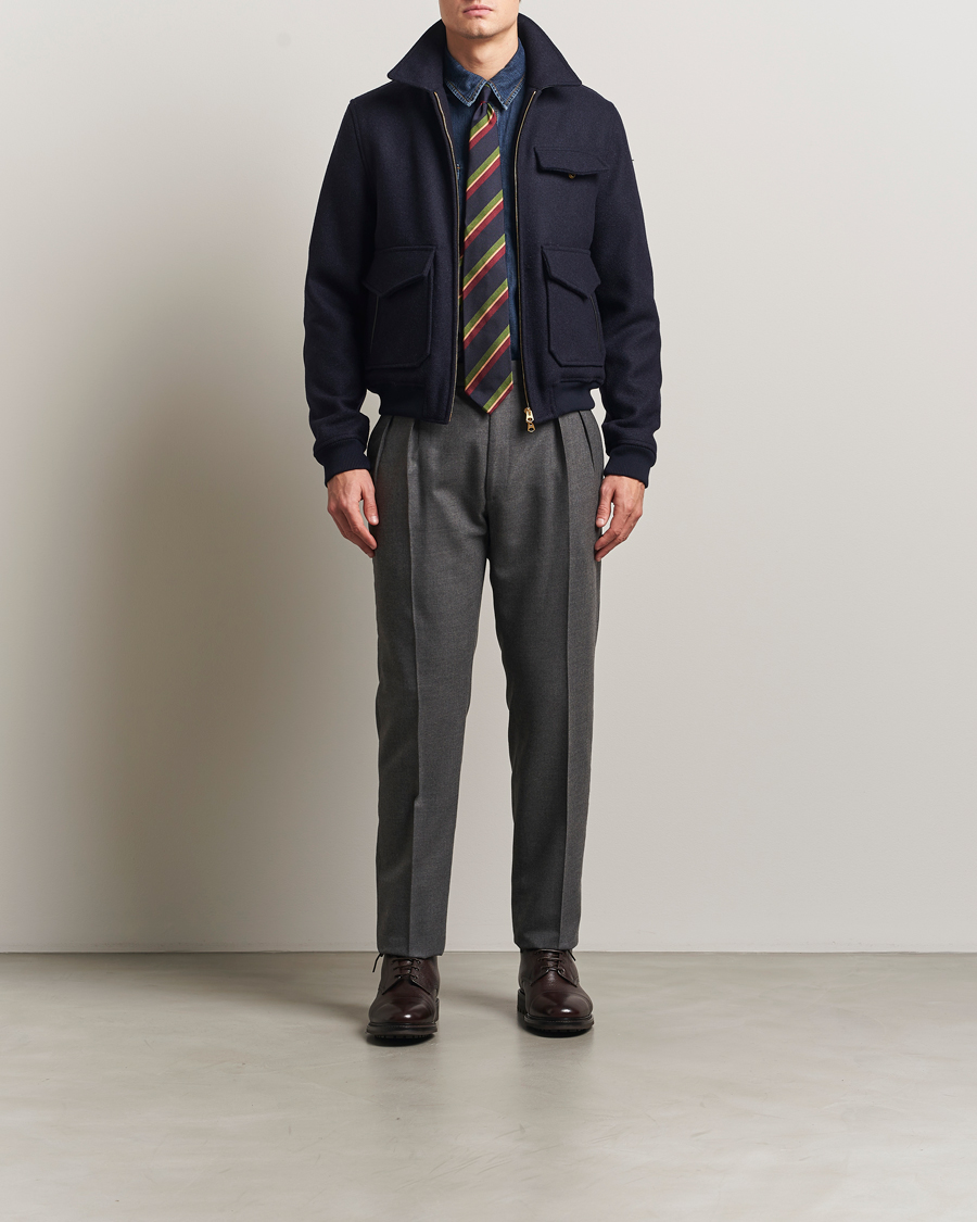 Herre | Jakker | Drake's | Melton Bomber Jacket Navy
