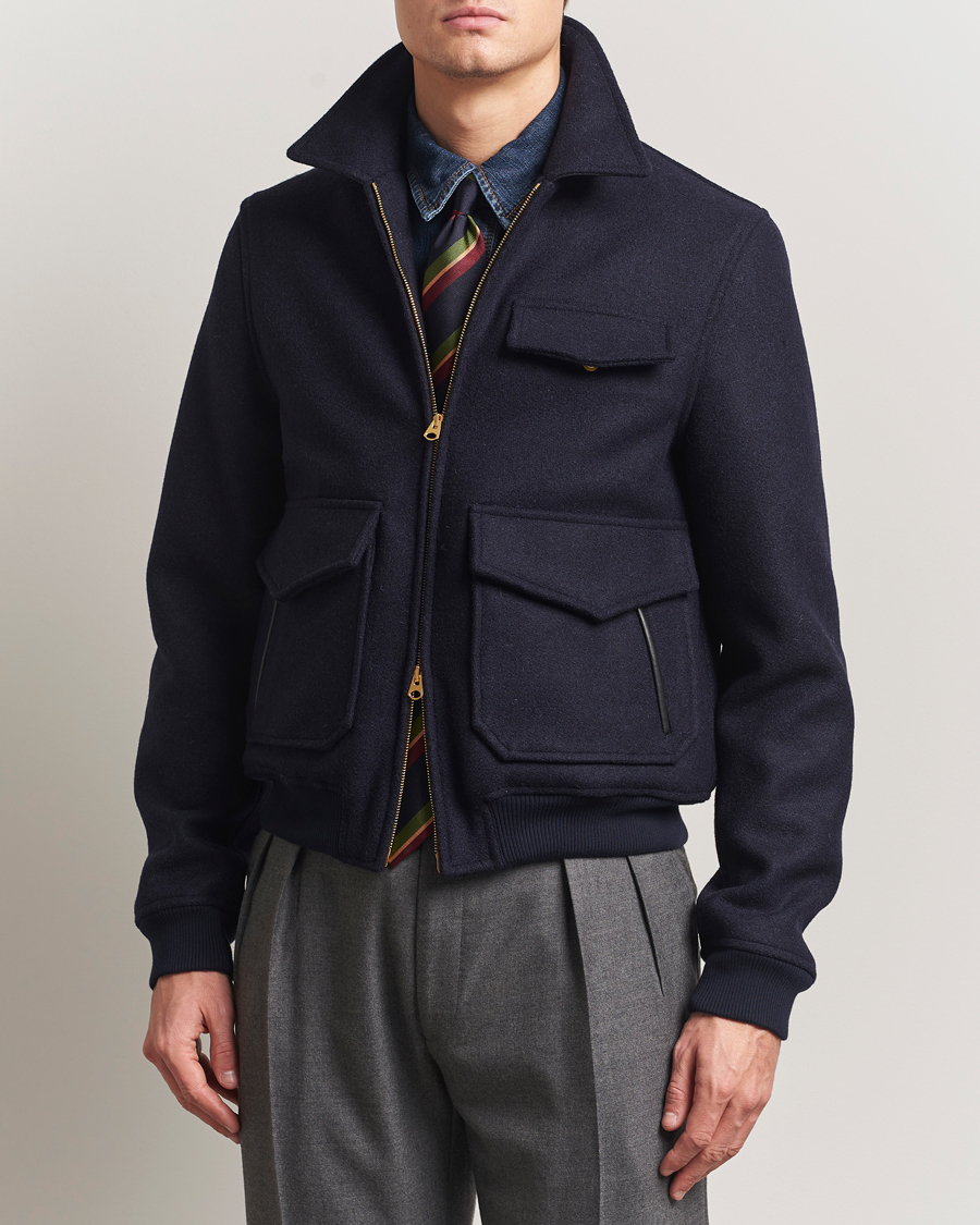Herre | Jakker | Drake's | Melton Bomber Jacket Navy