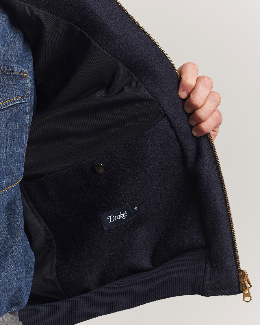 Herre | Jakker | Drake's | Melton Bomber Jacket Navy