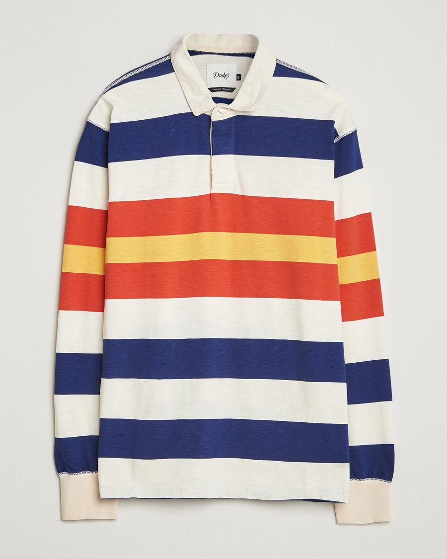 Herre | Gensere | Drake's | Striped Flame Rugby Shirt White/Navy/Red
