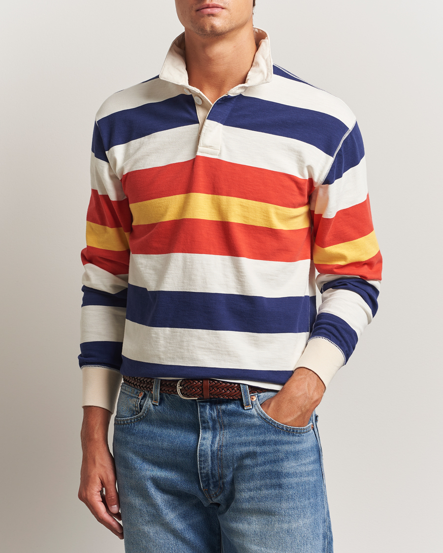Herre | Gensere | Drake's | Striped Flame Rugby Shirt White/Navy/Red