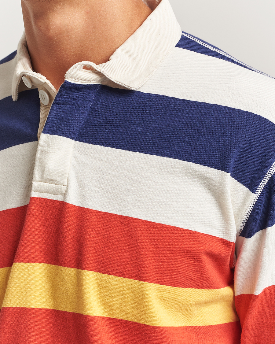 Herre | Gensere | Drake's | Striped Flame Rugby Shirt White/Navy/Red