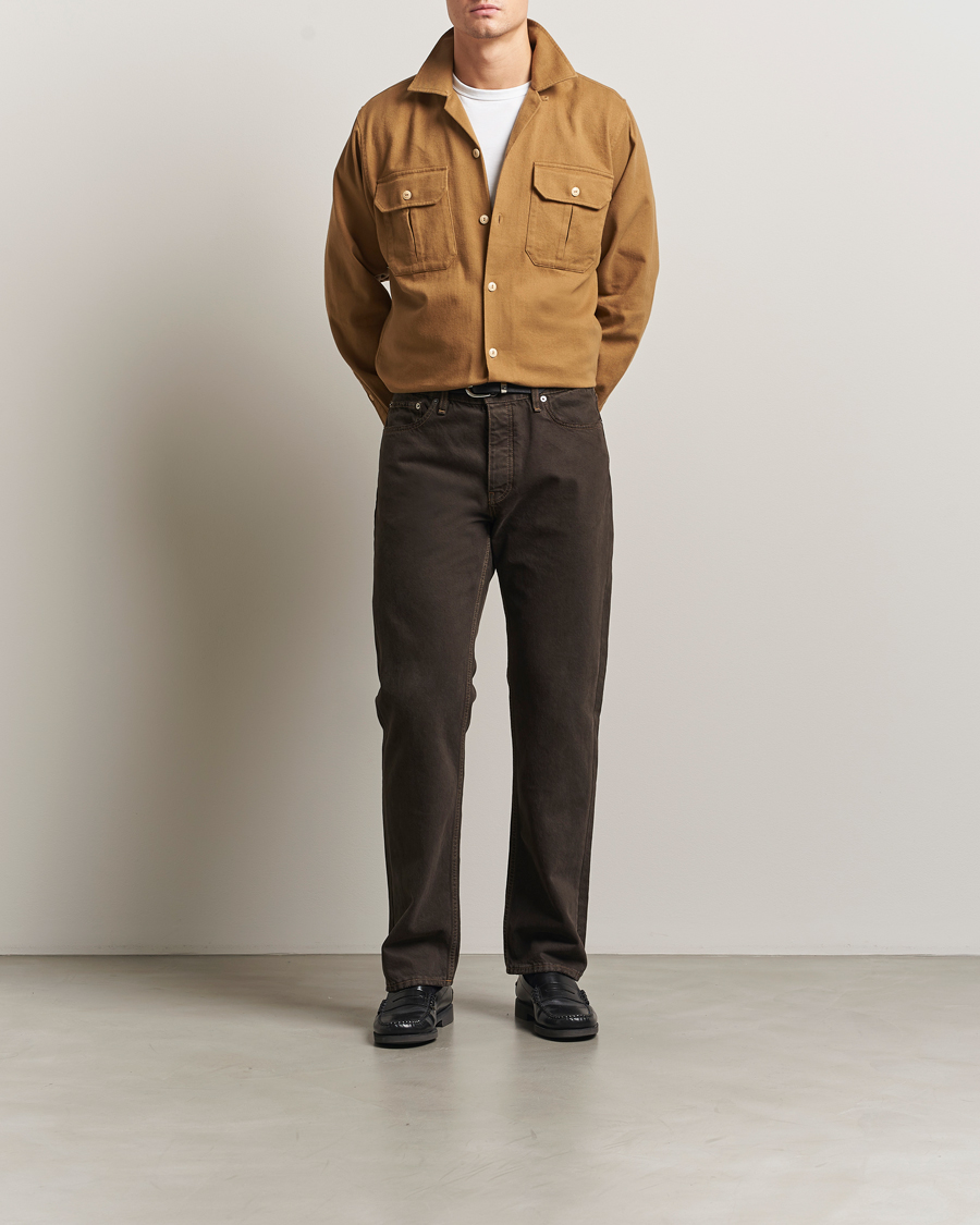 Herre | Skjorter | Drake's | Brushed Twill Camp Collar Shirt Sand