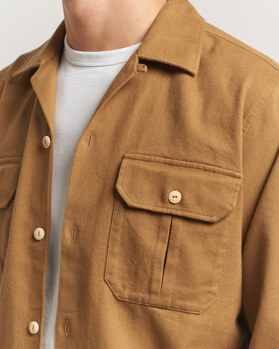 Herre | Skjorter | Drake's | Brushed Twill Camp Collar Shirt Sand