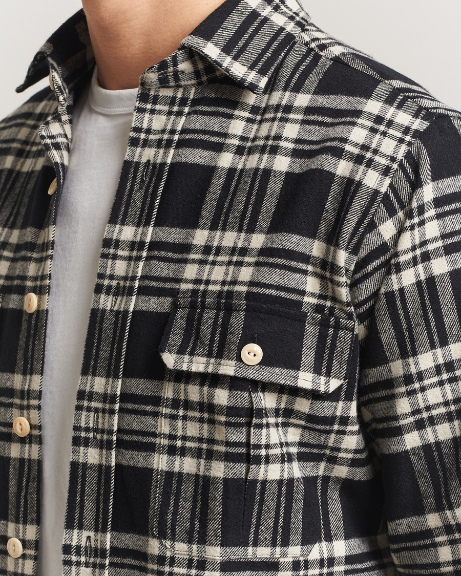 Herre | Skjorter | Drake's | Check Heavy Cotton Work Shirt Navy/White