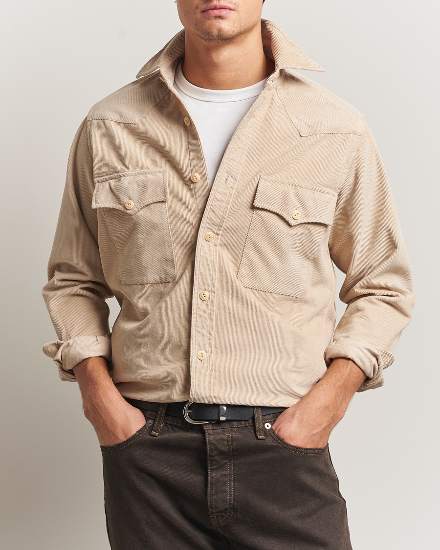 Herre | Skjorter | Drake's | Fine Corduroy Work Shirt Ecru