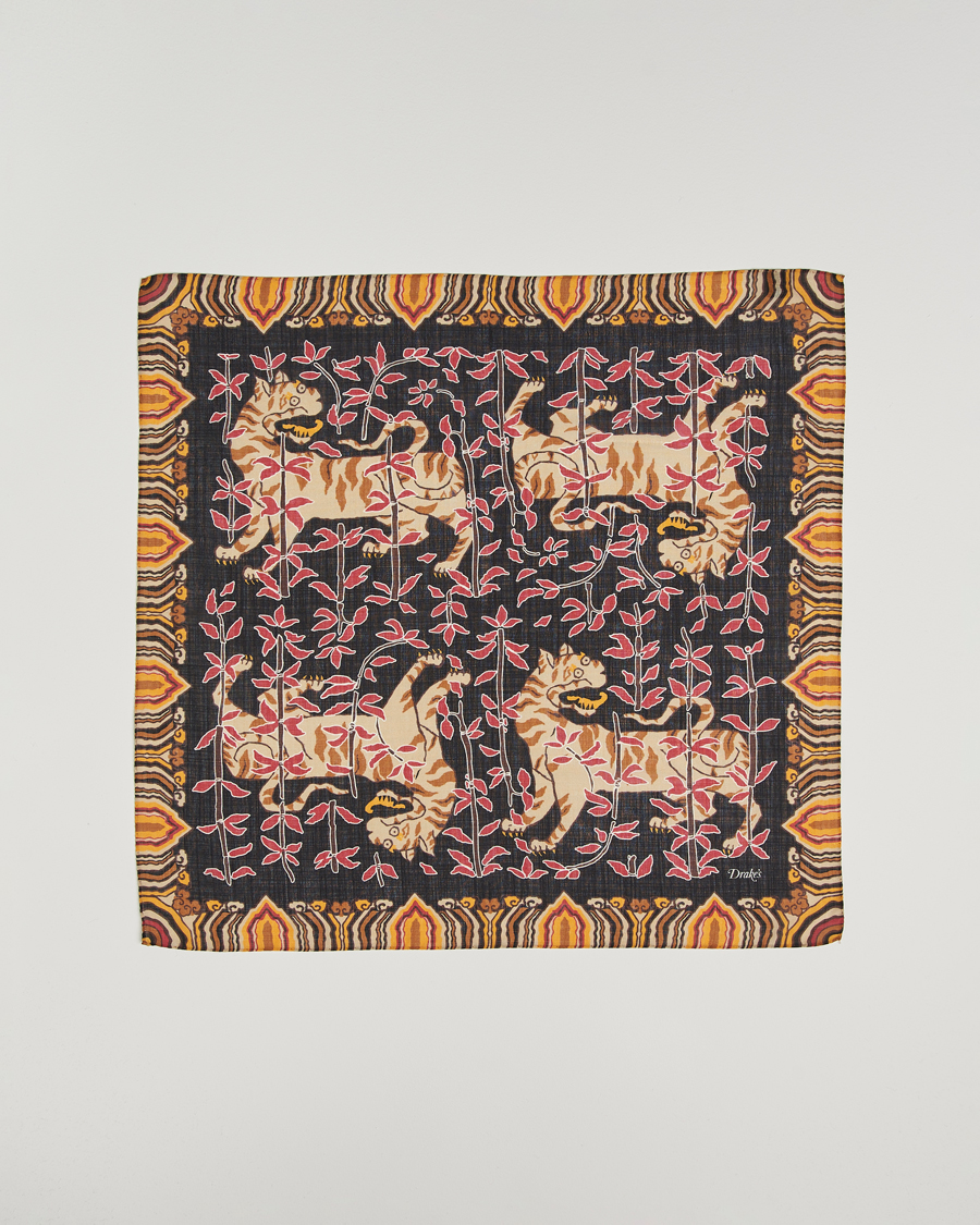 Herre | Drake's Tiger Bandana Black | Drake's | Tiger Bandana Black
