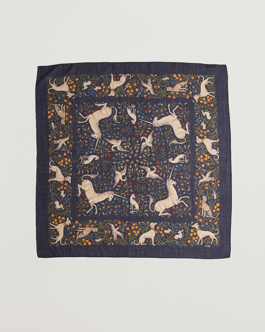 Herre | Scarves | Drake's | Drake'sUnicorn Garden Wool/Silk ScarfNavy