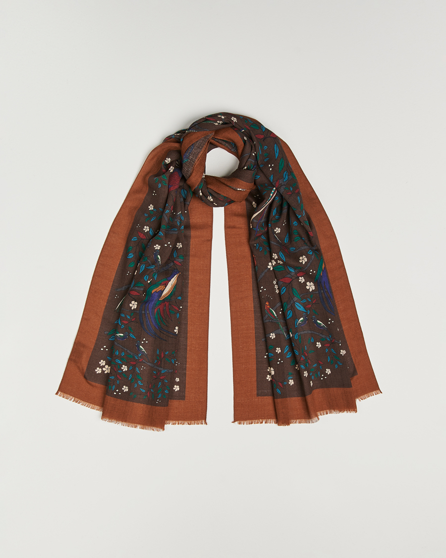 Herre | Drake's Birds Of Paradise Print Scarf Brown | Drake's | Birds Of Paradise Print Scarf Brown