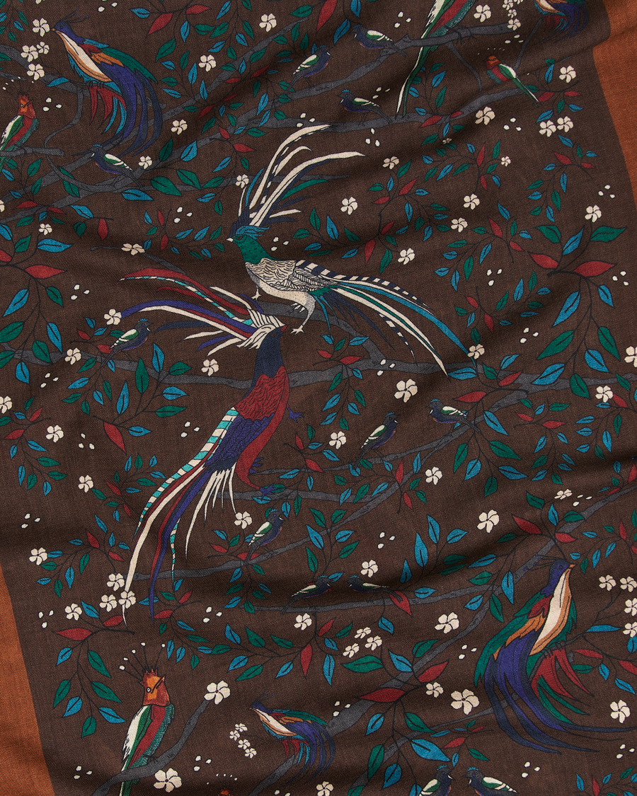 Herre | Scarves | Drake's | Birds Of Paradise Print Scarf Brown