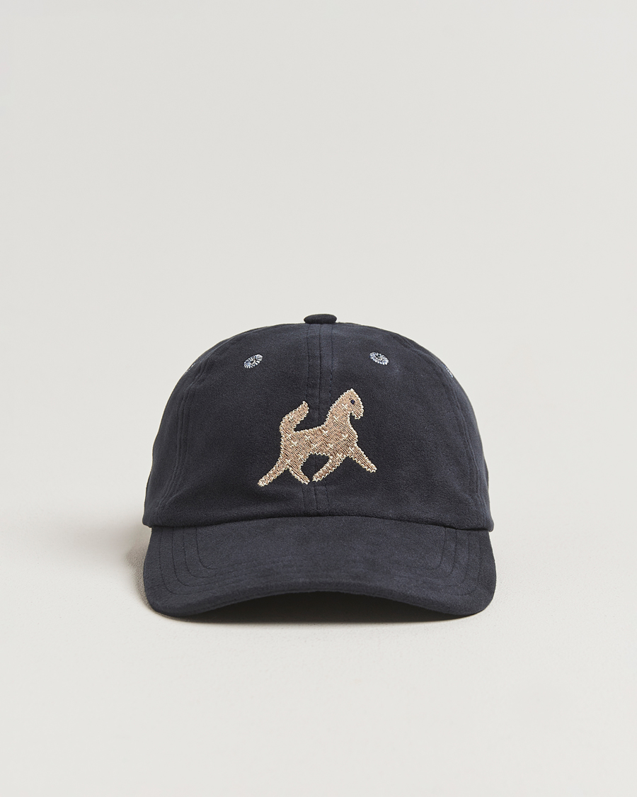 Herre | Hatter og capser | Drake's | Horse Applique Moleskin Baseball Cap Navy