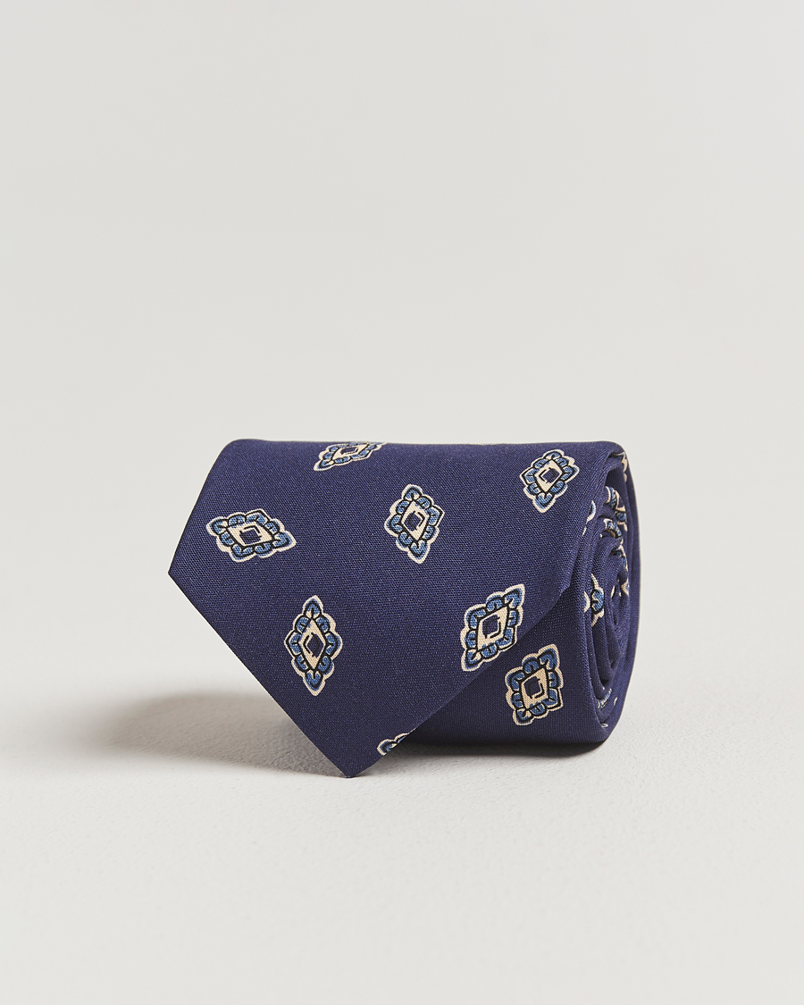Herre | Slips | Drake's | Diamond Petals Habotai Silk Tie Navy