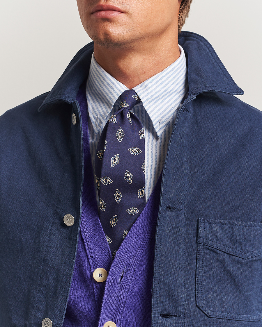 Herre | Slips | Drake's | Diamond Petals Habotai Silk Tie Navy