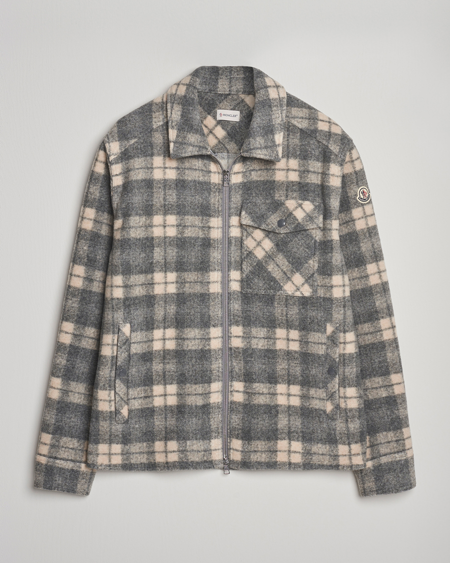 Herre | Skjorter | Moncler | Wool Zip Overshirt Grey Check