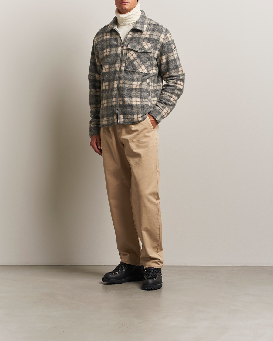 Herre | Skjorter | Moncler | Wool Zip Overshirt Grey Check